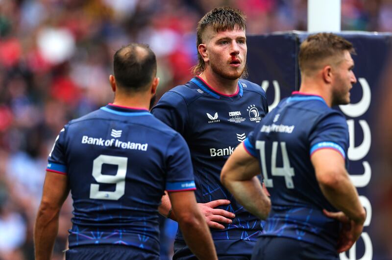 Leinster’s Joe McCarthy dejected late in the game. Photograph: James Crombie/Inpho