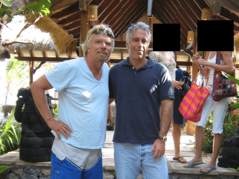 An undated handout photo issued by the US department of justice of Richard Branson (left) and Jeffrey Epstein, released in the latest tranche of Epstein files. Photograph: US department of justice/PA Wire