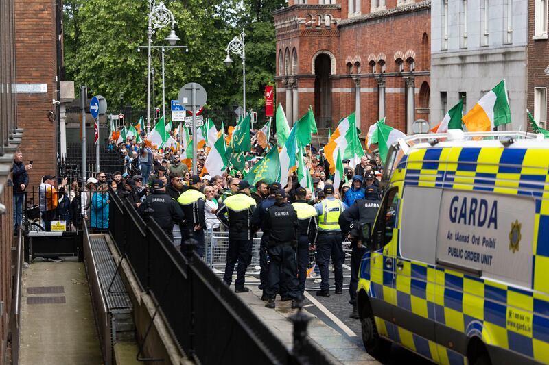 The protests outside the Dáil in Dublin on Wednesday. Photo: Sam Boal/Collins Photos 
