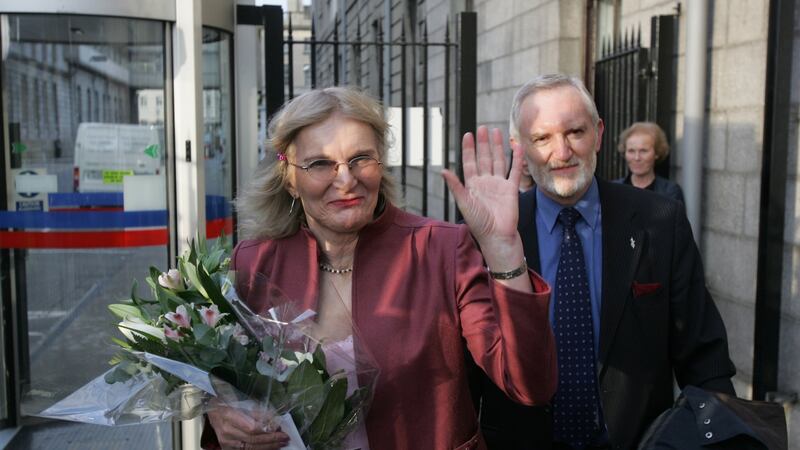 Dr Lydia Foy with solicitor Michael Farrell outside the High Court after it ruled that the State had breached her rights. Photograph: Frank Miller