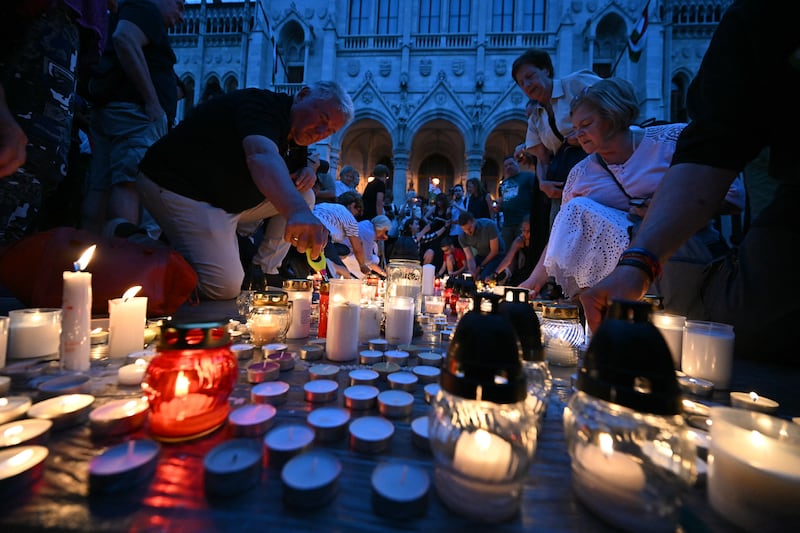Supporters of the former ruling party, Fidesz, protest over the Hungarian government's legislative changes aimed at ousting the country's president. Photograph: Attila Kisbenedek/AFP/Getty