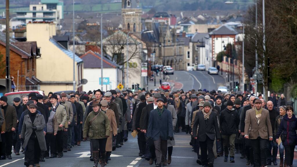 Silent procession: the event was organised by the Blue Raincoat Theatre Company to mark the loss of 607 Sligo lives during the first World War. Photograph: Brian Farrell
