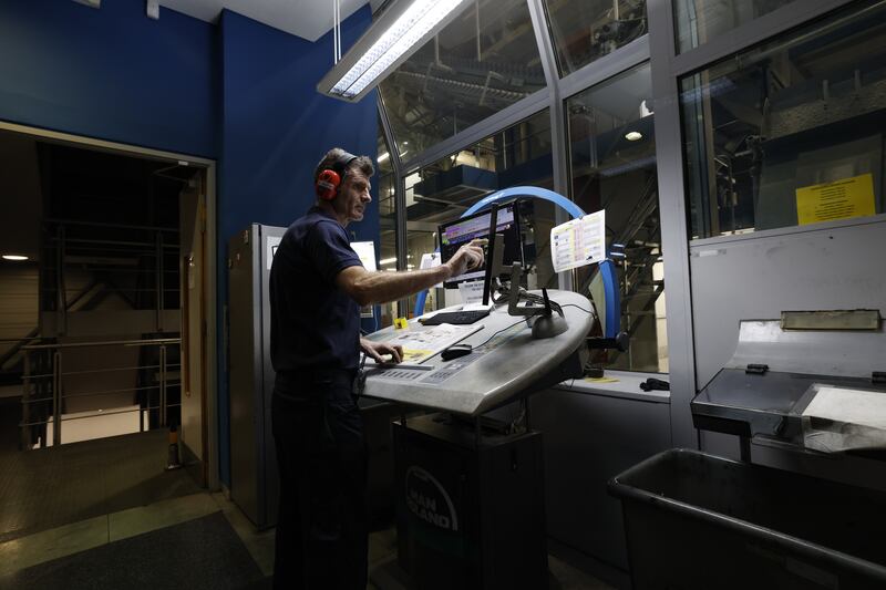 Pre-press: Colours and registration being checked at the print facility. Photograph: Nick Bradshaw