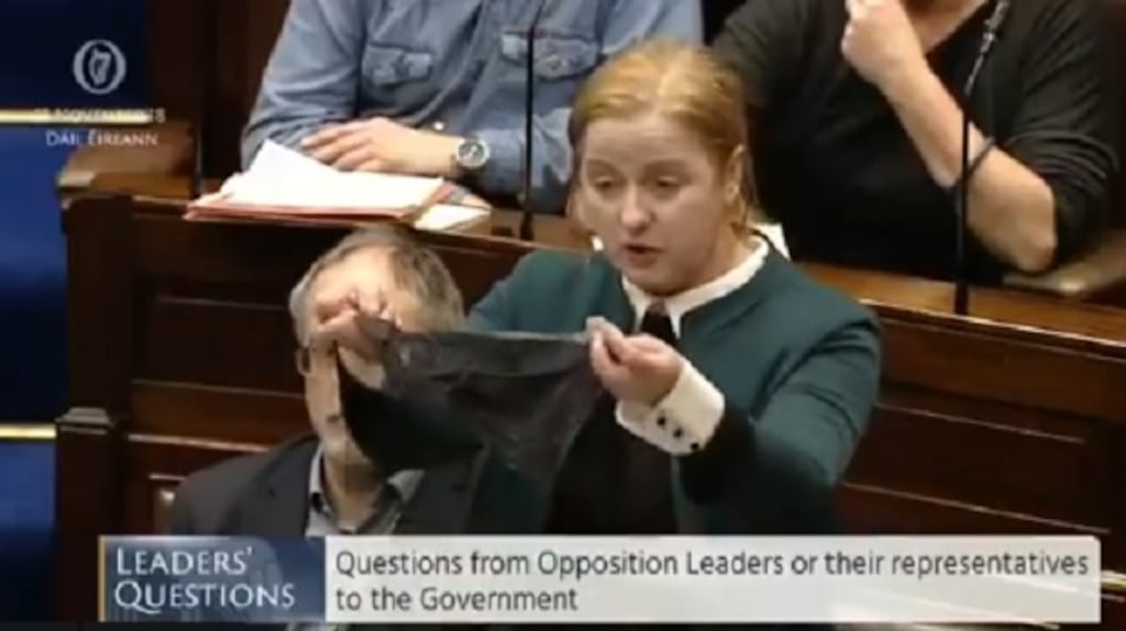 Solidarity TD Ruth Coppinger held up a thong in the Dáil as she called on the Government to take action to end the ‘routine victim blaming going on in Irish courts’ in sexual assault cases.