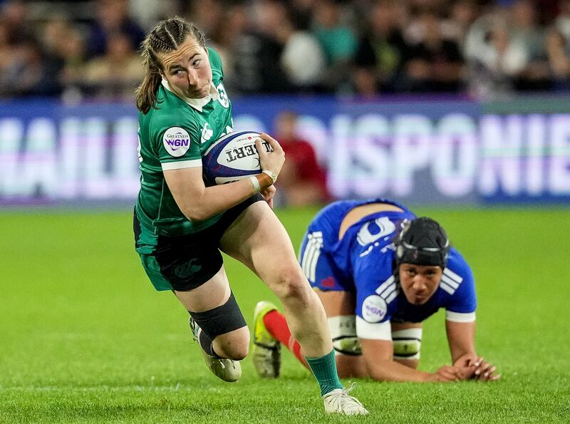 Ireland's Eve Higgins avoids France's Siobhan Soqeta in Six Nations clash. Photograph: Dave Winter/©INPHO