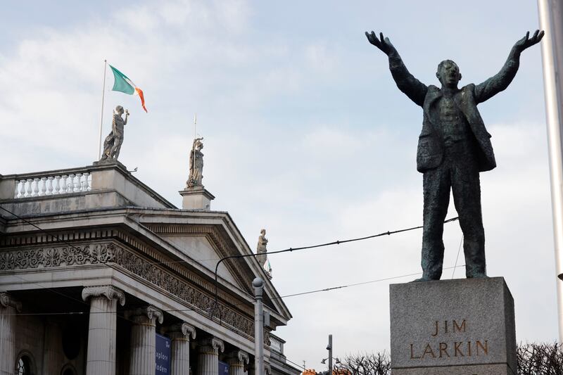 Jim Larkin's statue adjacent to the GPO on O'Connell Street, Dublin. 
Photograph: Alan Betson/The Irish Times