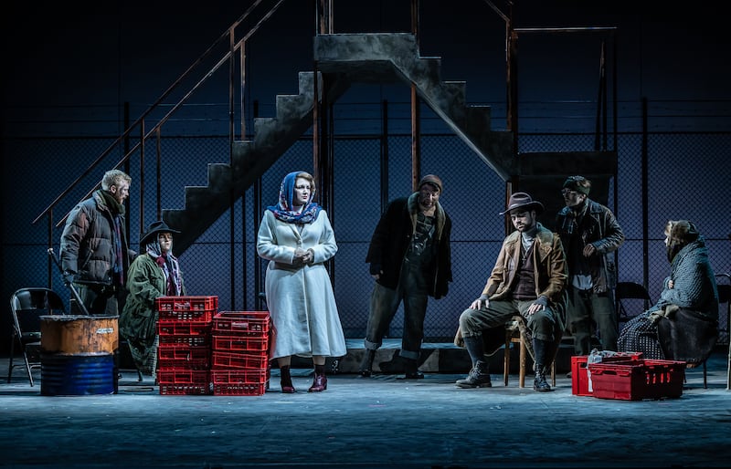 Rory Lynch, Hannah O'Brien, Andreea Soare, Thomas Birch, Giorgi Manoshvili, Gabriel Seawright and Emma Jüngling in L’Aube Rouge. Photograph: Clive Barda/ArenaPAL