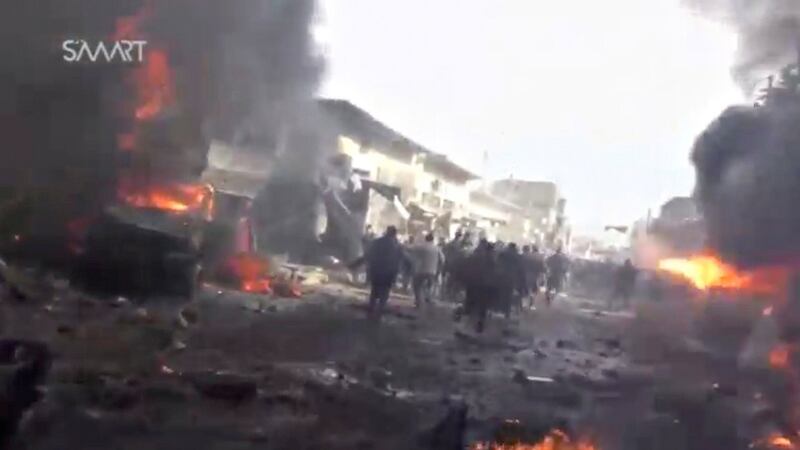 A still image taken from a video obtained by Reuters at the scene where the  fuel truck exploded. Photograph: Reuters