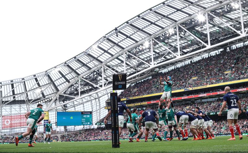 Ireland's Tadhg Beirne in a lineout against France. Photograph: Dan Sheridan/Inpho