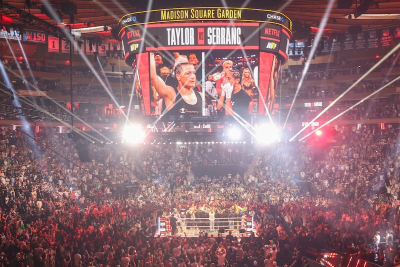 The crowd at Madison Square Garden as Katie Taylor is announced as winner. Photograph: Sarah Yenesel / EPA