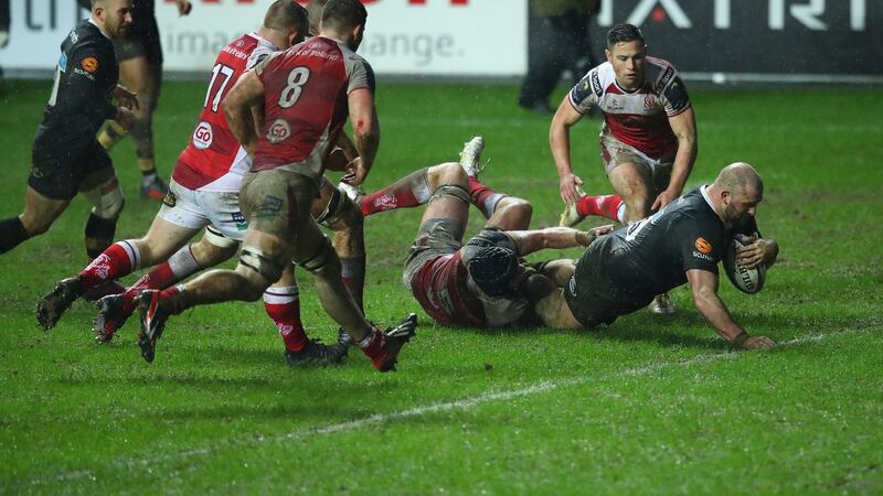 Wasps’ Jake Cooper-Woolley scores his team’s final try against Ulster at the Ricoh Arena in Coventry. Photograph:  Clive Mason/Getty Images