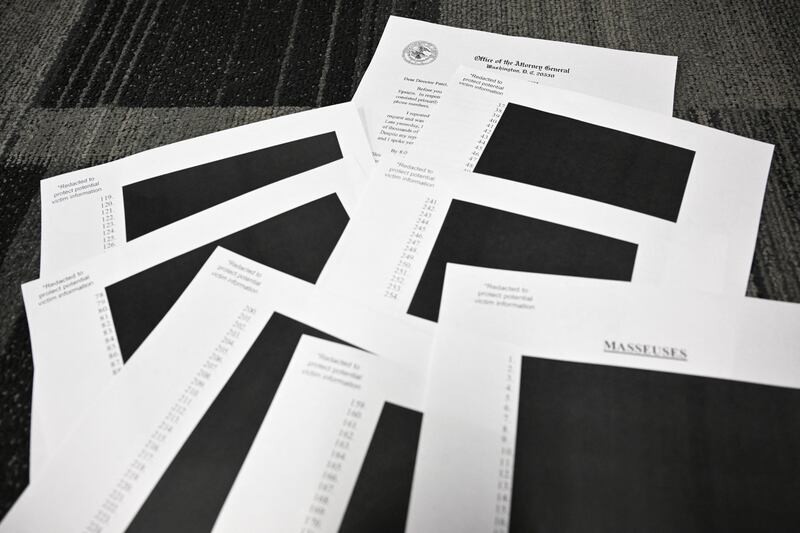Redacted Epstein file documents released by US justice department. Photograph: Mandel Ngan/AFP via Getty