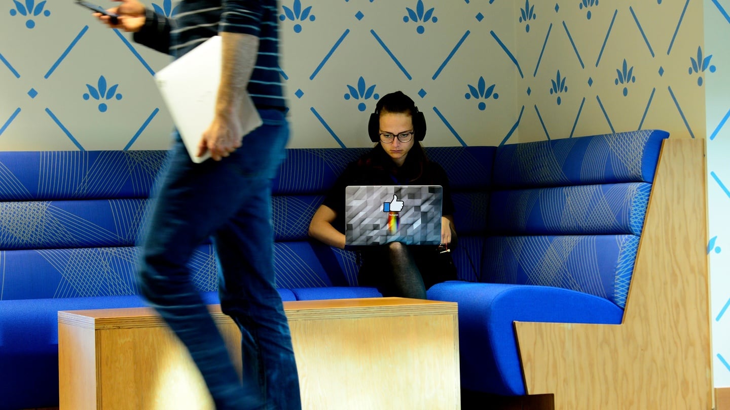 Meeting areas in the inner atrium at Facebook’s Dublin HQ. Photograph: Cyril Byrne