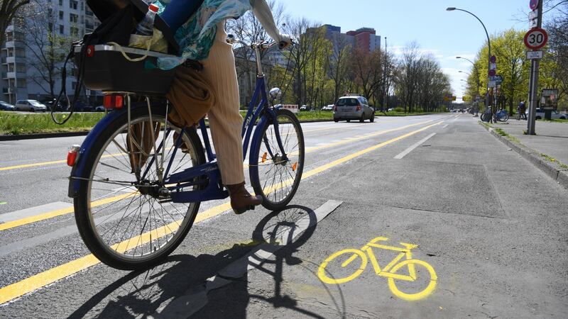 New temporary cycle paths in Berlin, Germany. File photograph: Reuters