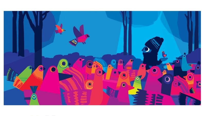 Chris Haughton’s work is highly stylised, drawing on a wide colour palette, to convey meaning