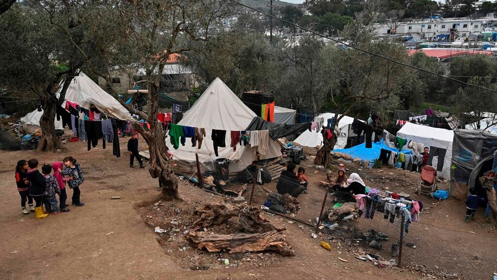 Children play in the overcrowded Moria camp on the island of Lesbos. Photograph: Louisa Gouliamaki/AFP/ Getty Images