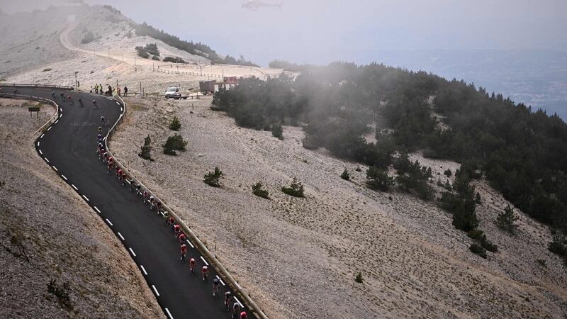 Tke pack climbs Mont Ventoux during the 11th stage of the of the Tour de France. Photograph: Anne-Christine Poujoulat/AFP via Getty Images