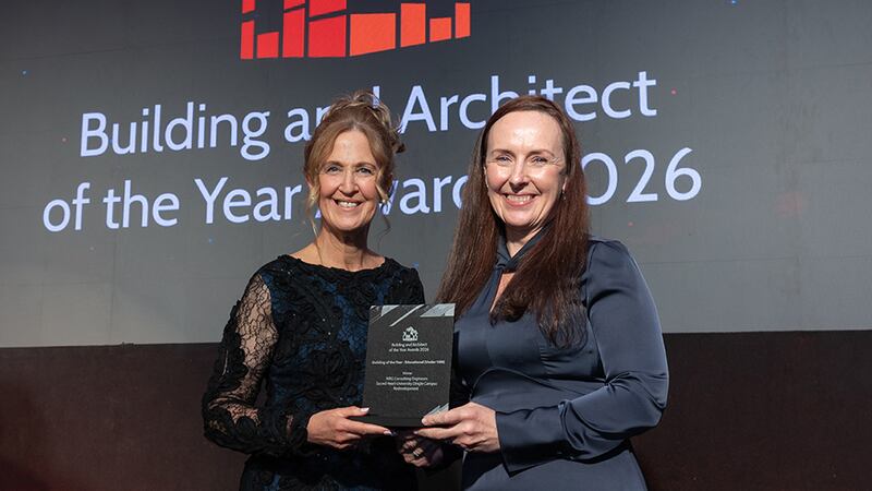Martina Murphy, awards judge, presents the building of the year - educational (under 10m) to Mary O'Connell, MRG Consulting Engineers