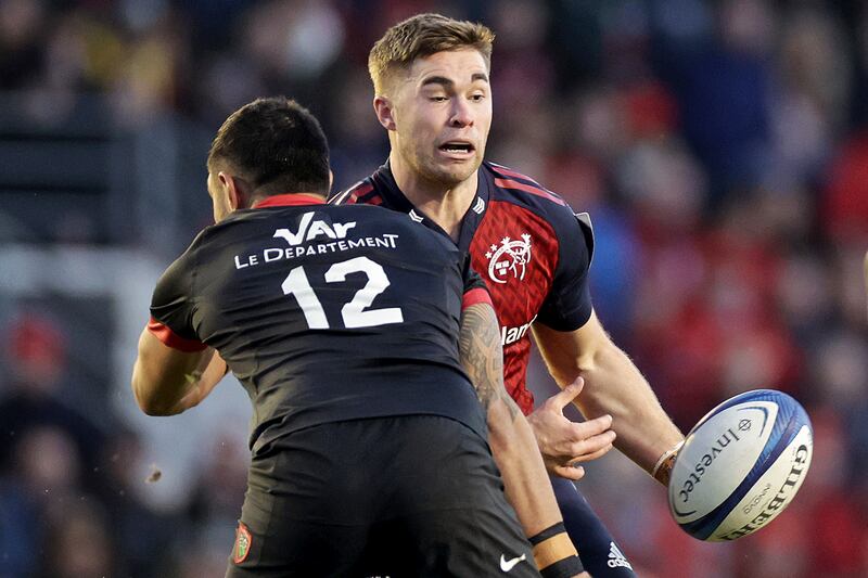 Munster's Jack Crowley and Duncan Paia'aua of RC Toulon. Photograph: Laszlo Geczo/Inpho
