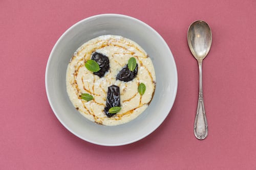 Rice pudding with spiced prunes