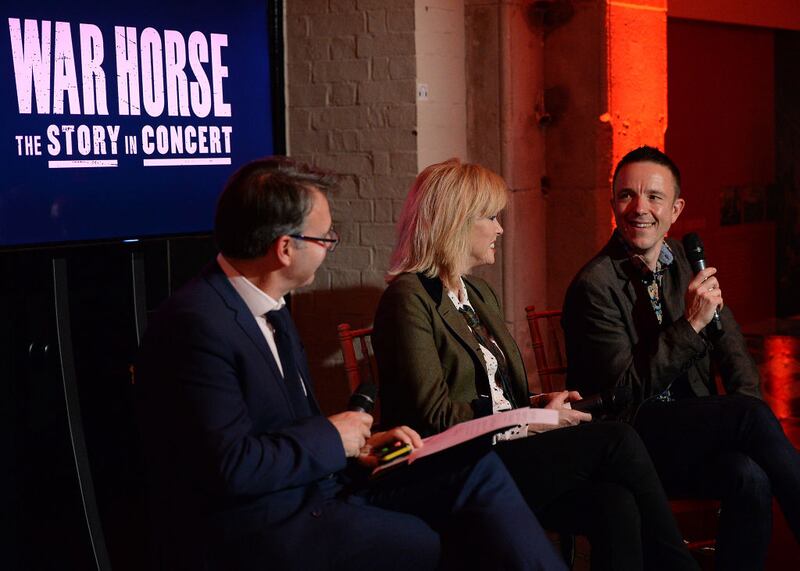 (L-R) Alistair Norbery, Joanna Lumley and Adrian Sutton during War Horse: 'The Story In Concert' special evening in London, 2017. Photograph: Eamonn M. McCormack/Getty Images