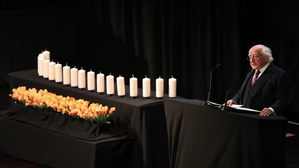 President Michael D Higgins speaking at the Holocaust Memorial Day commemoration in January 2020. Photograph: Nick Bradshaw