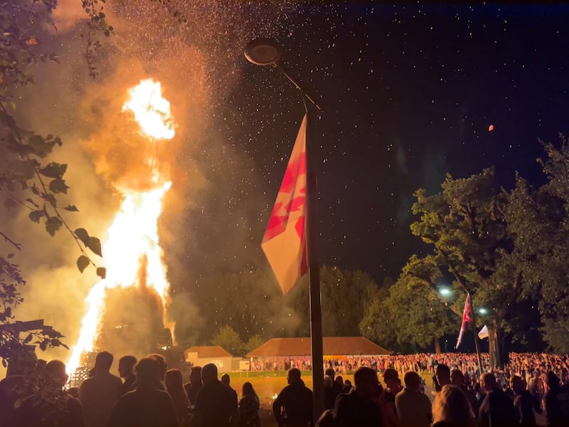 An Eleventh Night bonfire in Orangefield Park in east Belfast. Photograph: David Young/PA Wire