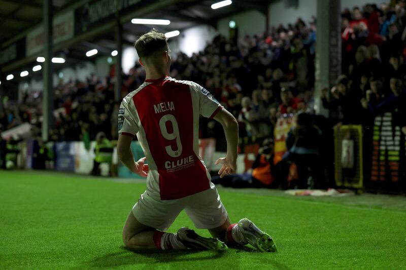 Mason Melia's brace against Cork City brought his tally to 14 in all competitions for St Patrick's Athletic this season. Photograph: Laszlo Geczo/Inpho