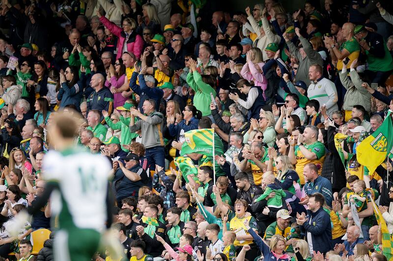 Donegal fans celebrate their side’s first goal. Photograph: Laszlo Geczo/Inpho