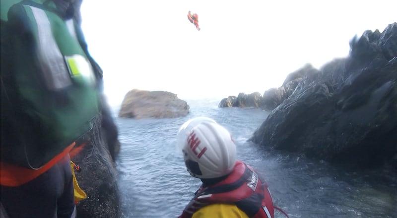 The Rescue 116 hospital winching a teenager off the rocks in the Howth peninsula on Friday afternoon during the hottest day of the year.