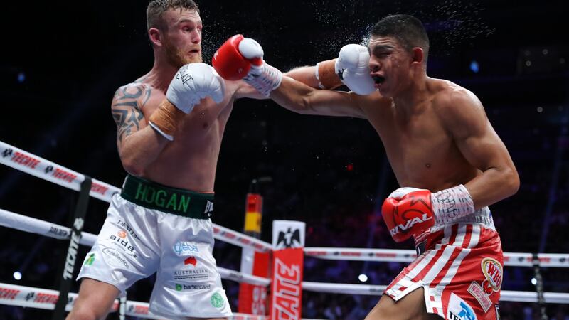 Munguia and Hogan during their fight in April. Photo: Tom Hogan/Golden Boy/Getty Images
