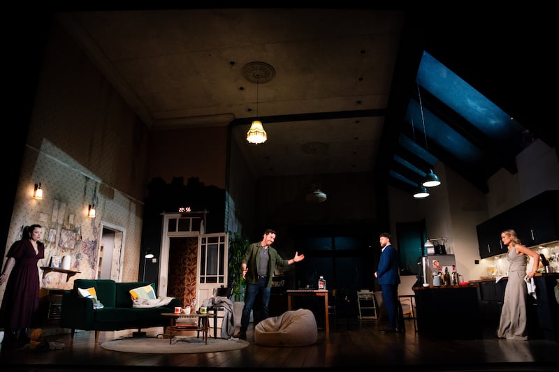 Shona McGarty, Jay McGuiness, Colin O’Donoghue, and Laura Whitmore in 2:22 – A Ghost Story. Photograph: Helen Murray