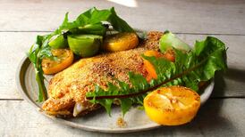 Polenta and garlic dusted plaice