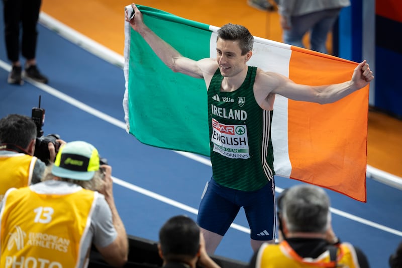 Mark English after the men's 800m final at the European Athletics Indoor Championships in Apeldoorn, The Netherlands. Photograph: Sam Mellish/Getty Images
