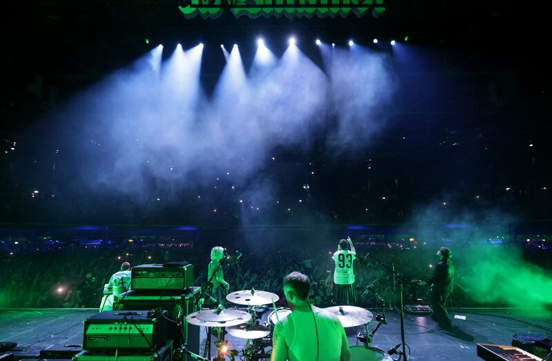 The Fontaines DC perform “Starburster” to conclude their largest and final homecoming event at 3Arena in Dublin during their fourth album tour, Romance. Photograph: Chris Maddaloni/The Irish Times