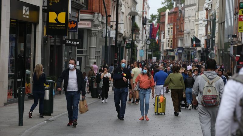 Footfall on Grafton Street has increased markedly having fallen to 20% of normal levels during the Covid-19 lockdown. Photograph: Stephen Collins/Collins