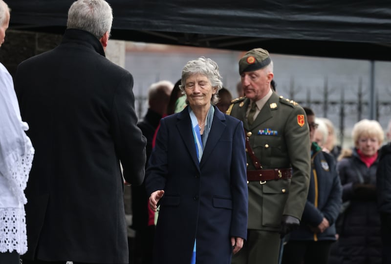 President Catherine Connolly arrives at the funeral of Chloe McGee at St Joseph’s Church, Carrickmacross, Co, Monaghan. Photograph: Dara Mac Dónaill/The Irish Times



