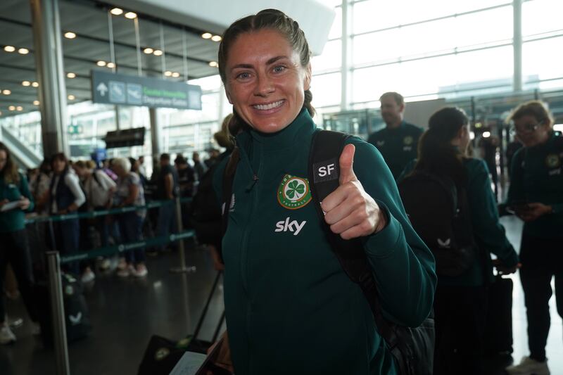 Sinead Farrelly as the Republic of Ireland team depart from Dublin Airport to head to the 2023 Fifa Women's World Cup in Australia and New Zealand. Photograph: Brian Lawless/PA Wire