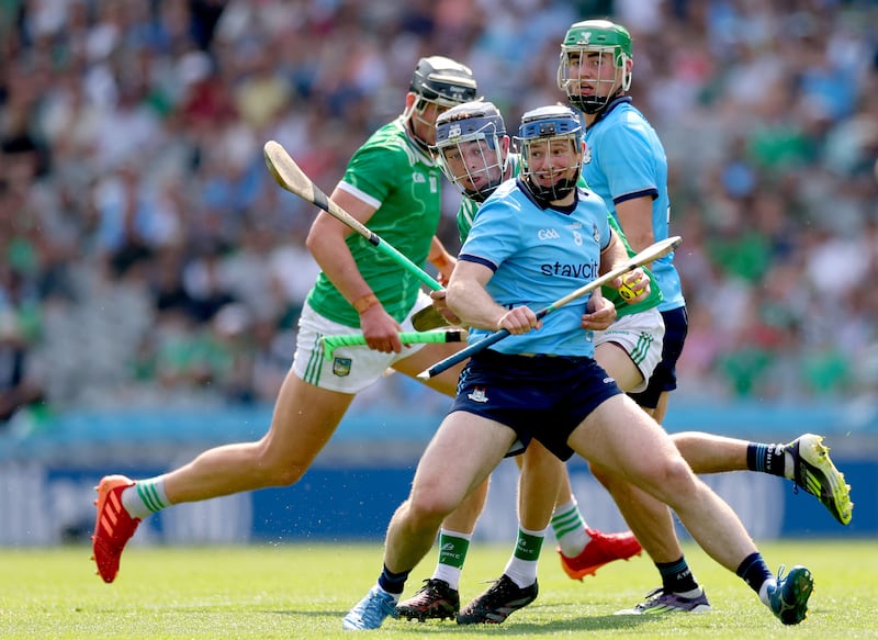 Limerick’s David Reidy and Conor Burke of Dublin. Photograph: James Crombie/Inpho