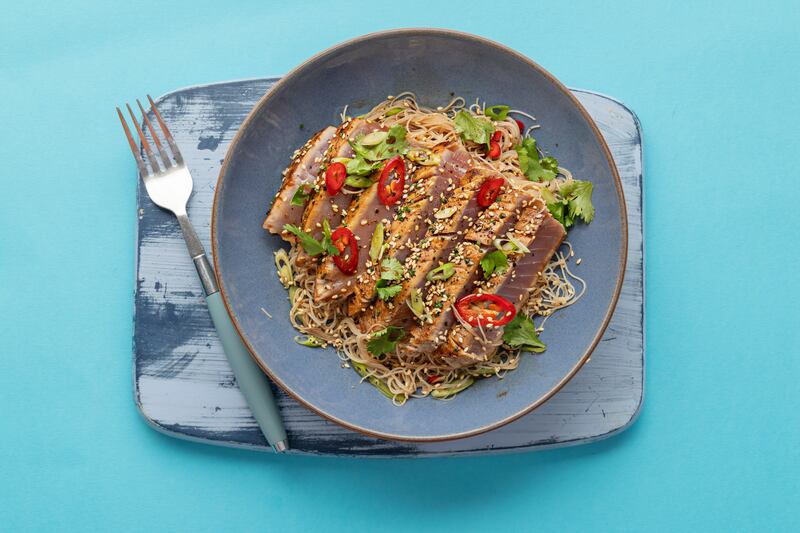 Mark Moriarty's sesame tuna salad bowl with vermicelli rice noodles, ginger and ponzu. Photograph: Harry Weir