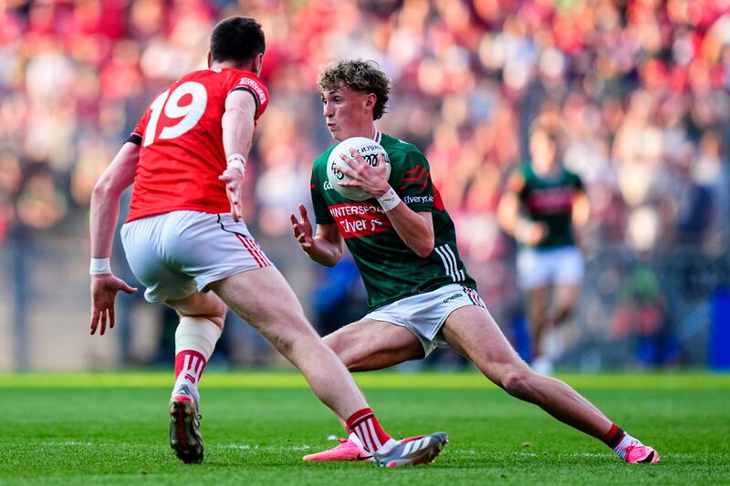 Mayo's Kobe McDonald in action during the semi-final against Louth. Photograph: James Lawlor/Inpho