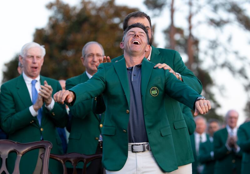 Rory McIlroy at the Green Jacket Presentation Ceremony after winning the Masters in August. Photograph: Augusta National/Getty Images