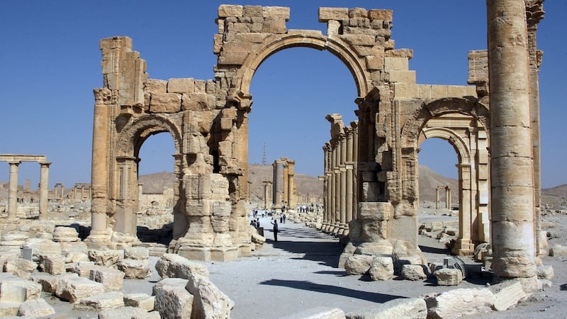 The Arch of Triumph among the Roman ruins of Palmyra, 220km northeast of Damascus, which Islamic State blew up in October 2015. Photograph: AFP/Getty Images