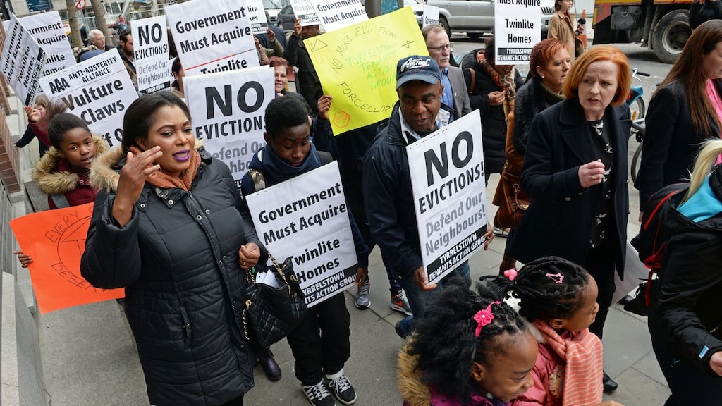 Protest: tenants take part in a march organised by Tyrrelstown Tenants Action Group. Photograph: Eric Luke
