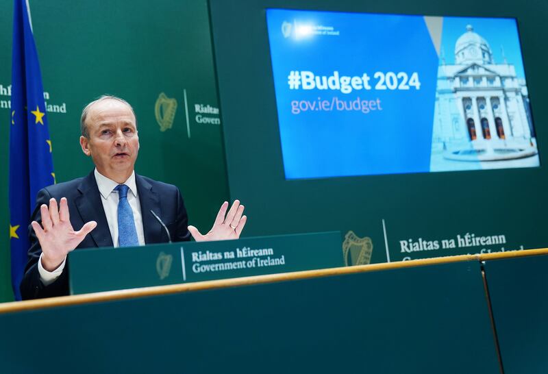 Tanaiste and Minister for Defence Micheal Martin during a Budget 2024 press conference at Government Buildings in Dublin. Photo: Brian Lawless/PA Wire
