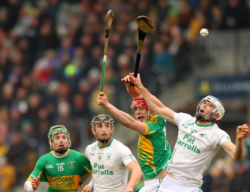 Kilcormac’s Adam Screeney and Charlie Mitchell with Mikey Butler and Huw Lawlor of O’Loughlin Gaels. Photograph: James Crombie/Inpho