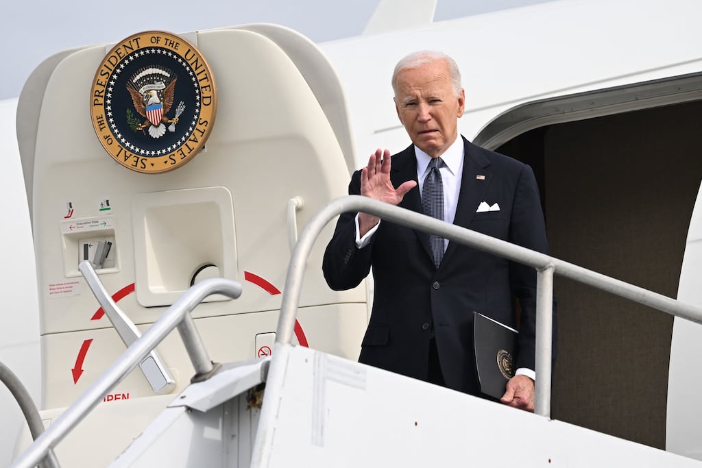 US President Joe Biden disembarks from Air Force One. His reluctance to step aside from the US presidential race is a classic case of someone trapped by a cognitive bias. Photograph: Getty