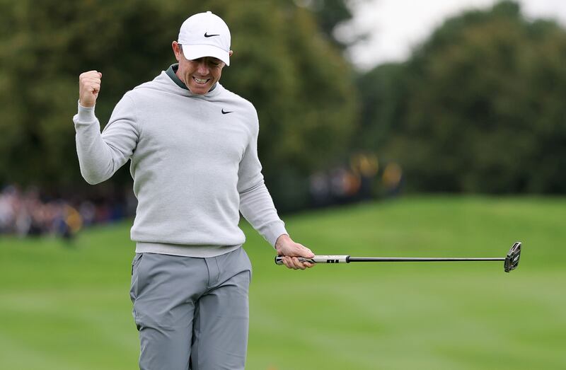 Rory McIlroy celebrates. Photograph: Bryan Keane/Inpho