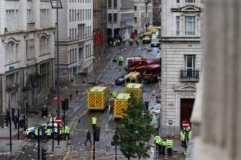 Police at the scene of an incident in Water Street in Liverpool. Photograph: Darren Staples/AFP via Getty Images          