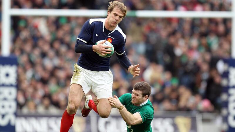 Ireland’s Gordon D’Arcy misses the tackle on Aurélien Rougerie of France during the 2011 Six Nations game at the Aviva Stadium. Photograph: Dan Sheridan/Inpho